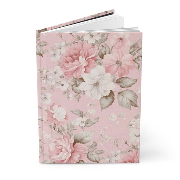 Vintage Pink Floral Flower Journal Hardcover Notebook, 5.75"x8" - Picture 3 of 4